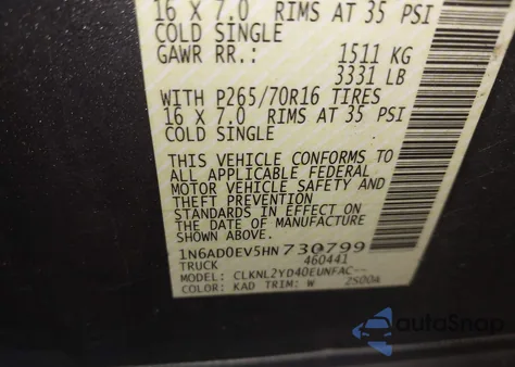 2017 Nissan Frontier Sv z USA, uszkodzony, nr VIN 1N6AD0EV5HN730799